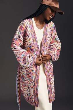 NWT FARM Rio Multicolor Toucan Chunky Knit Belted Long Cardigan Sweater Size M